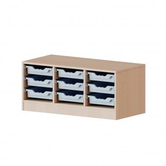 ErgoTray Regal, 3reihig, 1 OH,  9 flache Boxen, B/H/T 104,5x46x40cm 